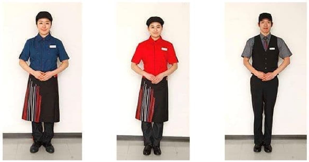 [New uniform] From the left, crew, star (customer clerk), manager