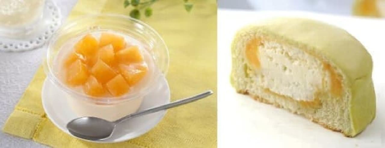 Melon melting pudding (left), melon bread (right)