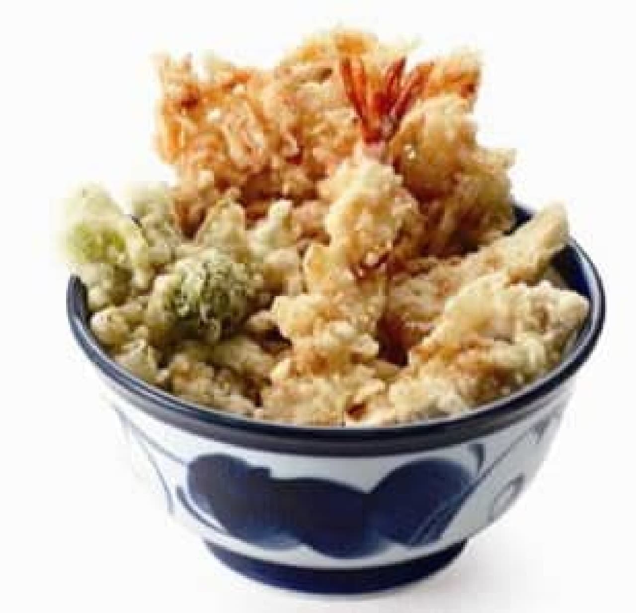 "Sakura shrimp and butterbur sprout tempura bowl"