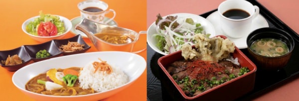 Hachioji special curry (left), autumn steak set (right)