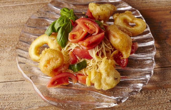 [Chef Yamada] SESTO SENSO H "Cold capellini of fruit tomatoes from Kochi prefecture with seafood frit"