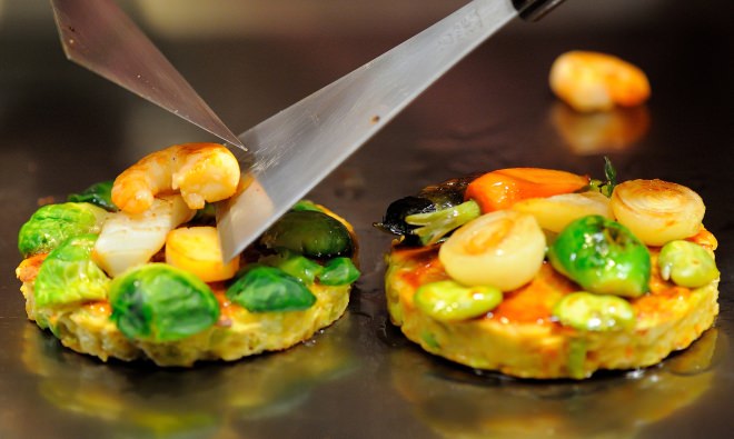 Okonomiyaki with plenty of fresh vegetables