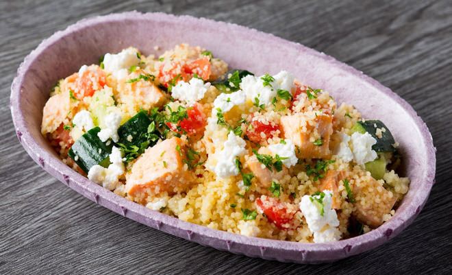 Salmon, cottage cheese and couscous salad
