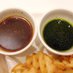 Shalipian sauce on the left, chimichurri sauce on the right