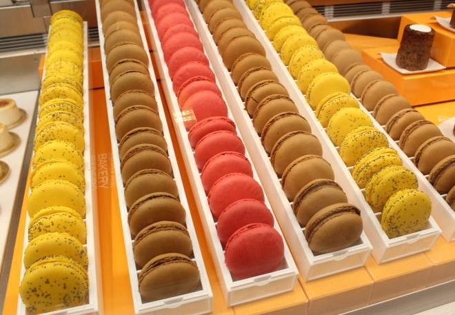 Macaroons lined up in the showcase
