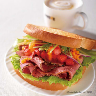 Morning Cafe Set B Beef Pastrami and Vegetable Sandwich