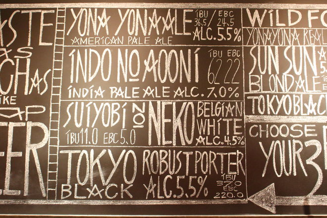 Handwritten menu on the wall