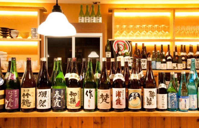 "Premium local sake" is lined up
